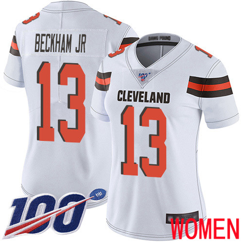 Cleveland Browns Odell Beckham Jr Women White Limited Jersey #13 NFL Football Road 100th Season Vapor Untouchable